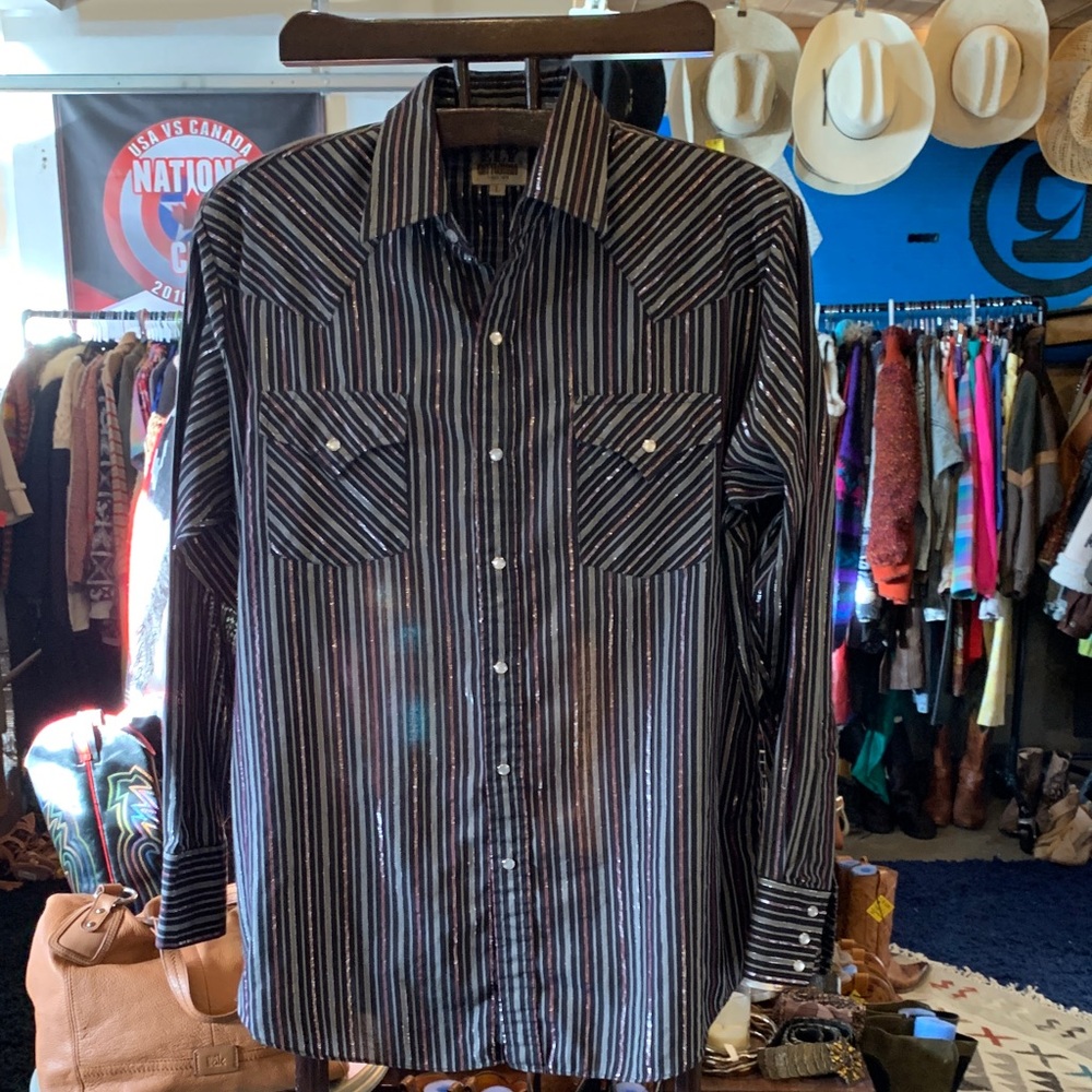 Ely Cattleman Western Men's Striped Black Pearl Snap Shirt